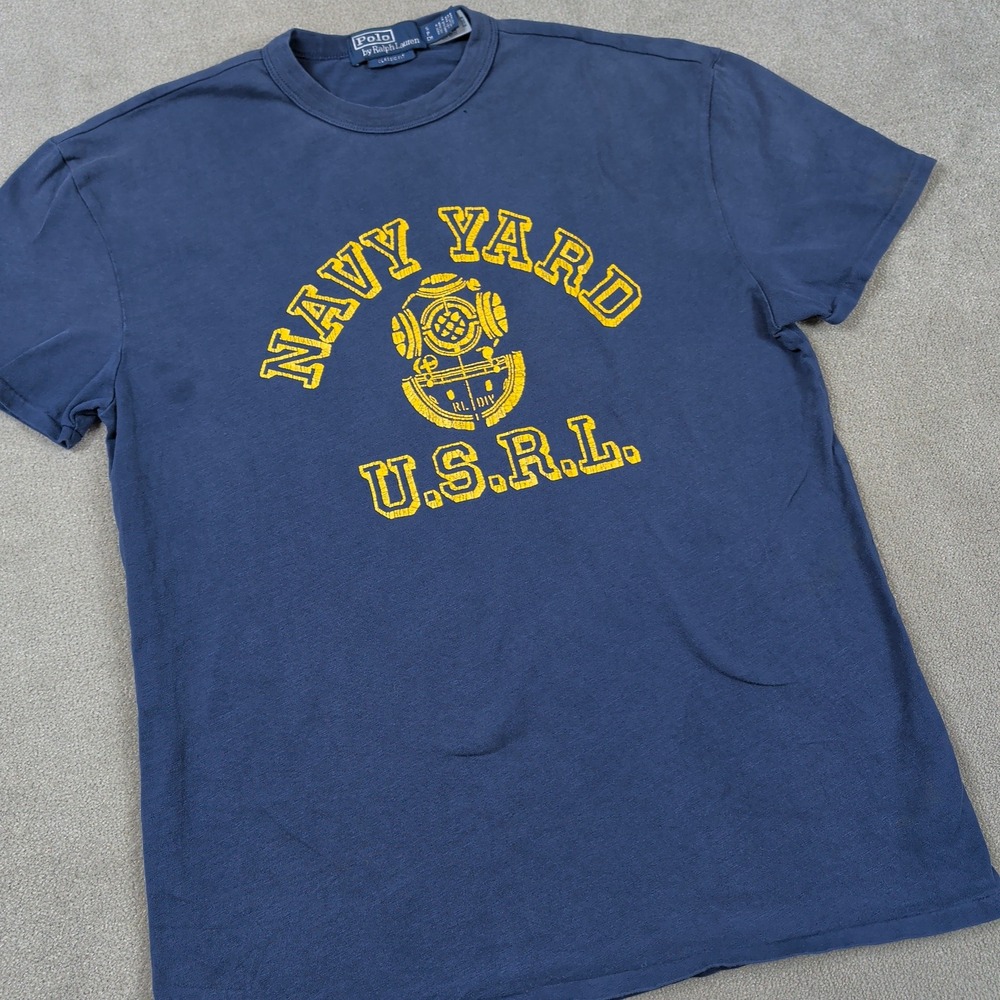 Polo Ralph Lauren Size S Mens Navy Yard USRL Diving Helmet Graphic T-Shirt Blue